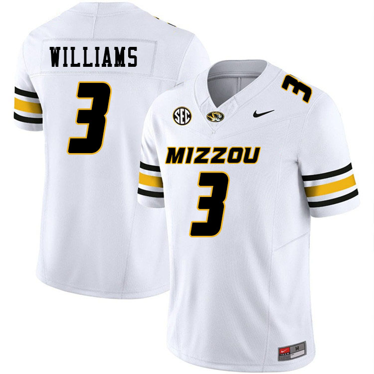 Men #3 Sidney Williams Missouri Tigers College Football Jerseys Stitched-White